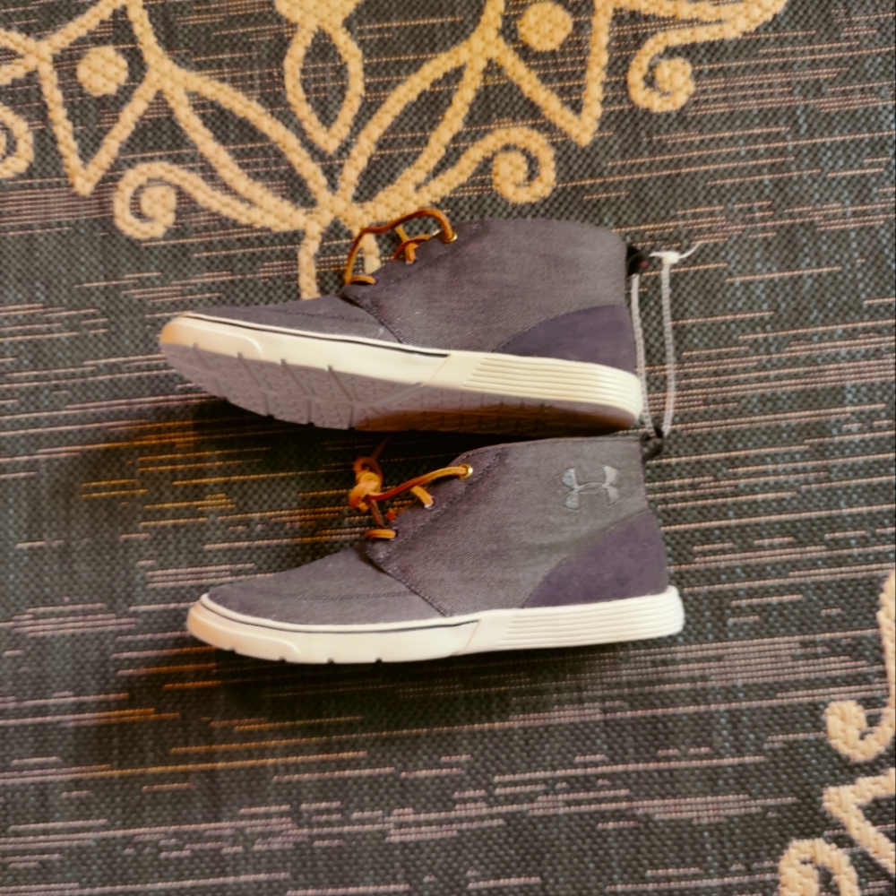 Men's Size 7 Blue Canvas UA Under Armour Sneakers Leather Strings